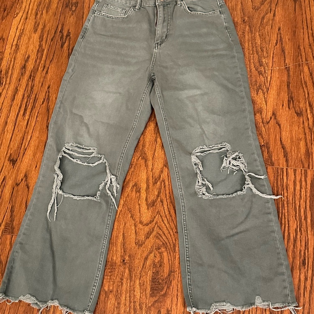 Women's Distressed Olive Jeans - Picture 2 of 5